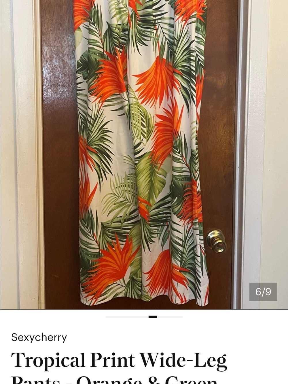 Tropical Print Wide-Leg Pants - Orange & Green